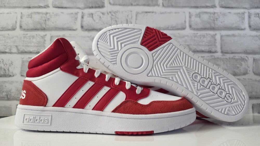 Adidas Men Hoops 3.0 Mid Red White IF2056 Sz 10 White Red Athletic Sneakers